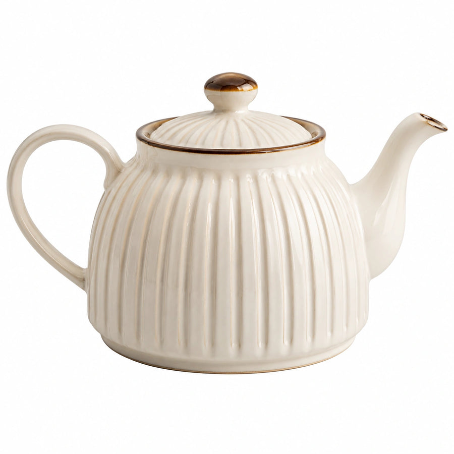 Tetera de cerámica esmaltada 1.20 L crema y marrón con relieve para té