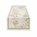 Camino de mesa 180 x 40 cm de tejido beige y verde con estampado botánico