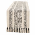 Camino de mesa 180 x 35 cm de algodón beige y negro con flecos estilo geométrico