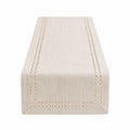 Camino de mesa 180 x 40 cm de lino beige con bordado calado decorativo