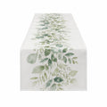 Camino de mesa 180 x 33 cm de poliéster blanco y verde con estampado vegetal