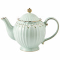 Tetera de cerámica 1.20 L verde menta con flores y tapa para té