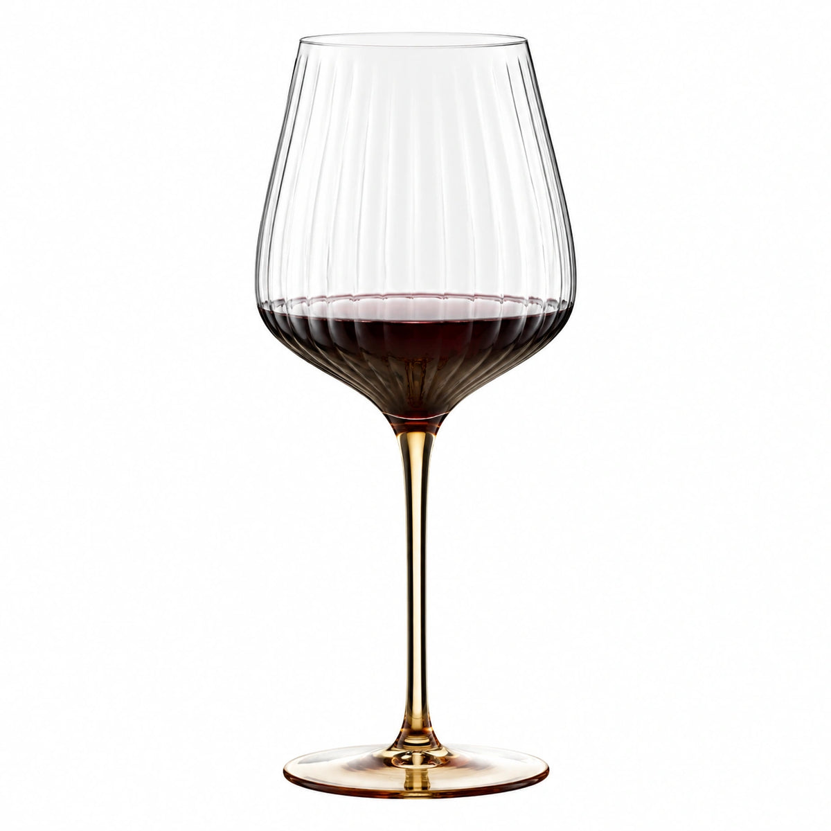 Copa de vino 550 ml de vidrio transparente ámbar con relieve y pie alto
