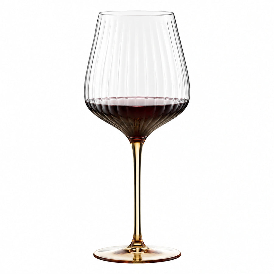 Copa de vino 550 ml de vidrio transparente ámbar con relieve y pie alto