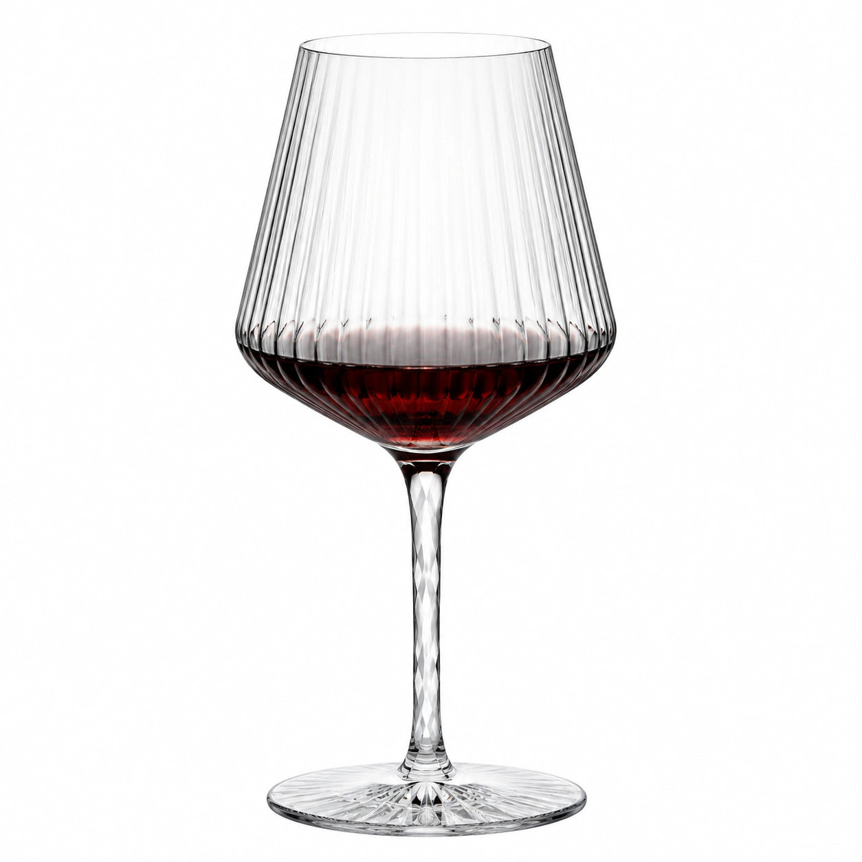 Copa de vino 500 ml de vidrio transparente con relieve y pie alto