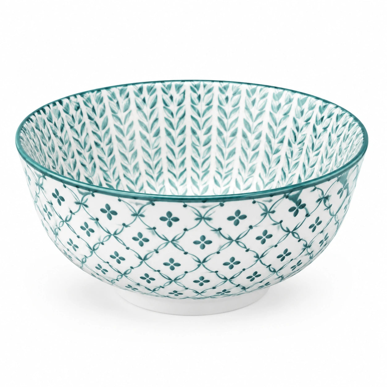 Cuenco de cerámica 16 cm blanco y verde con motivo vegetal para servir