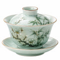 Gaiwan de té 180 ml de cerámica verde con tapa y platillo floral