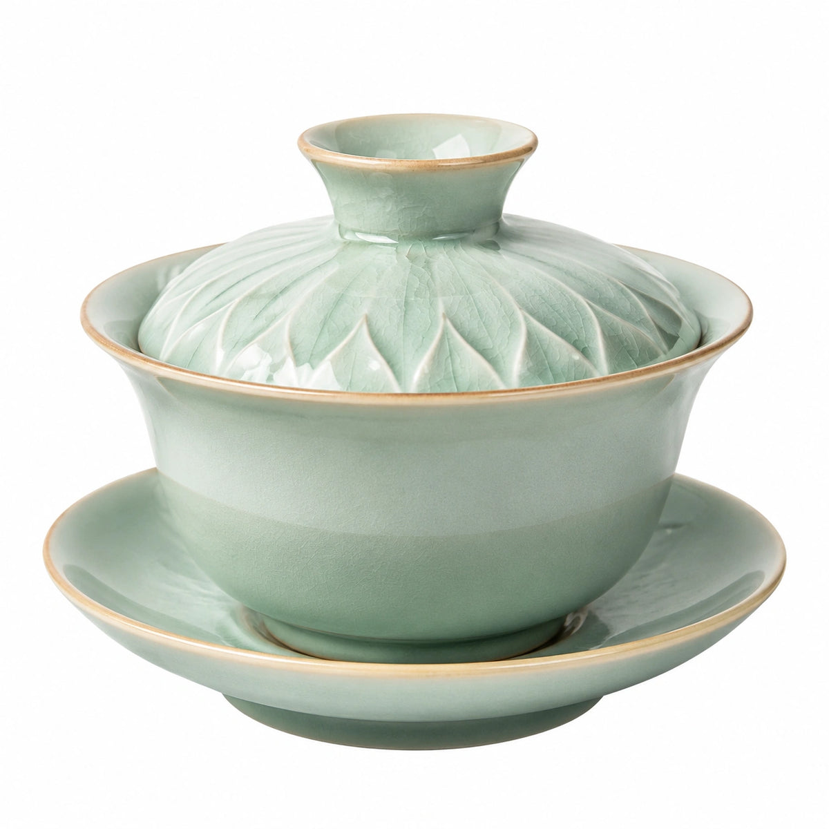 Tetera gaiwan 150 ml de cerámica verde celadón con tapa y platillo