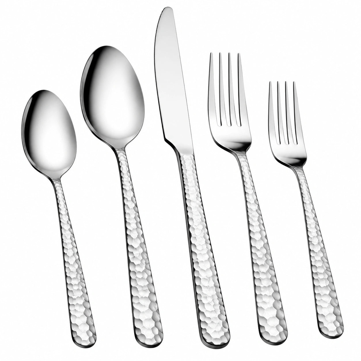 Set de cubiertos 5 piezas de acero inoxidable plateado con mango texturizado