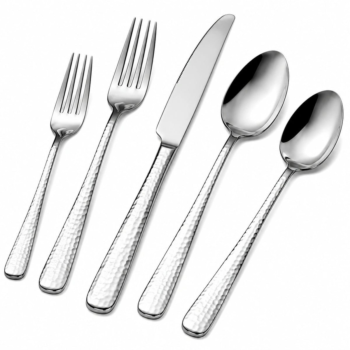 Cubertería de mesa 5 piezas de acero inoxidable plateada con mango texturizado
