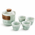 Juego de té de cerámica 800 ml verde con tapón de corcho y 4 tazas estilo relieve montañoso
