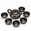 Juego de té de cerámica 900 ml negro floral con tetera y 6 tazas