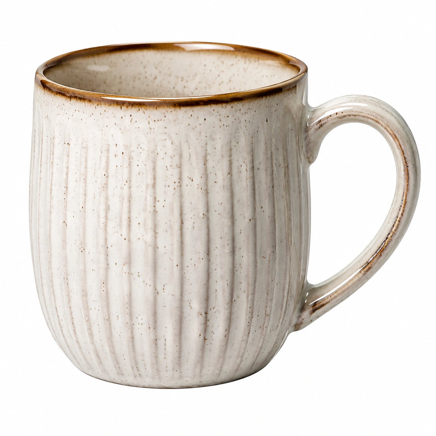 Taza de cerámica 400 ml beige esmaltada con relieve vertical para bebidas calientes