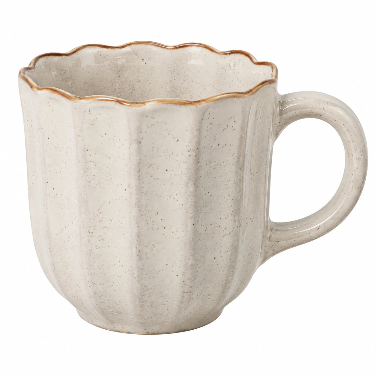 Taza de cerámica 350 ml beige moteada con borde ondulado
