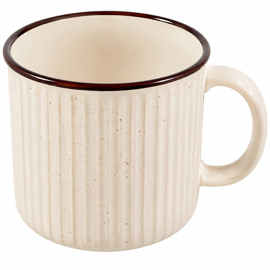 Taza 400 ml de cerámica beige para bebidas calientes - diseño acanalado