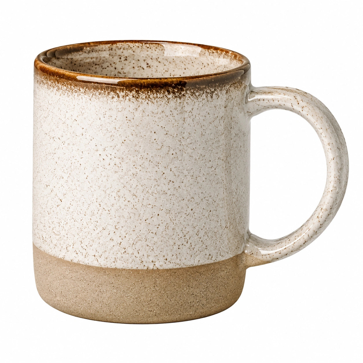 Taza de cerámica 400 ml beige y marrón esmaltada con asa para bebidas calientes