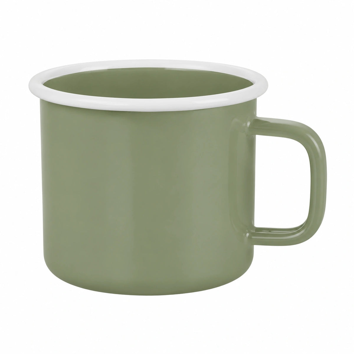 Taza de 350 ml de acero esmaltado verde con borde blanco - estilo campamento