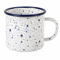 Taza de camping 350 ml de metal esmaltado blanco y azul con asa estilo moteado